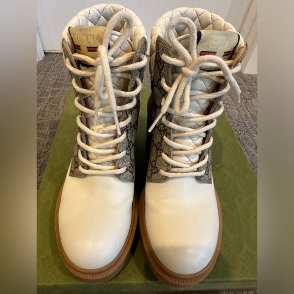 Gucci Apollo boots with GG canvas and white leather sz 7.5 - Picture 6 of 8